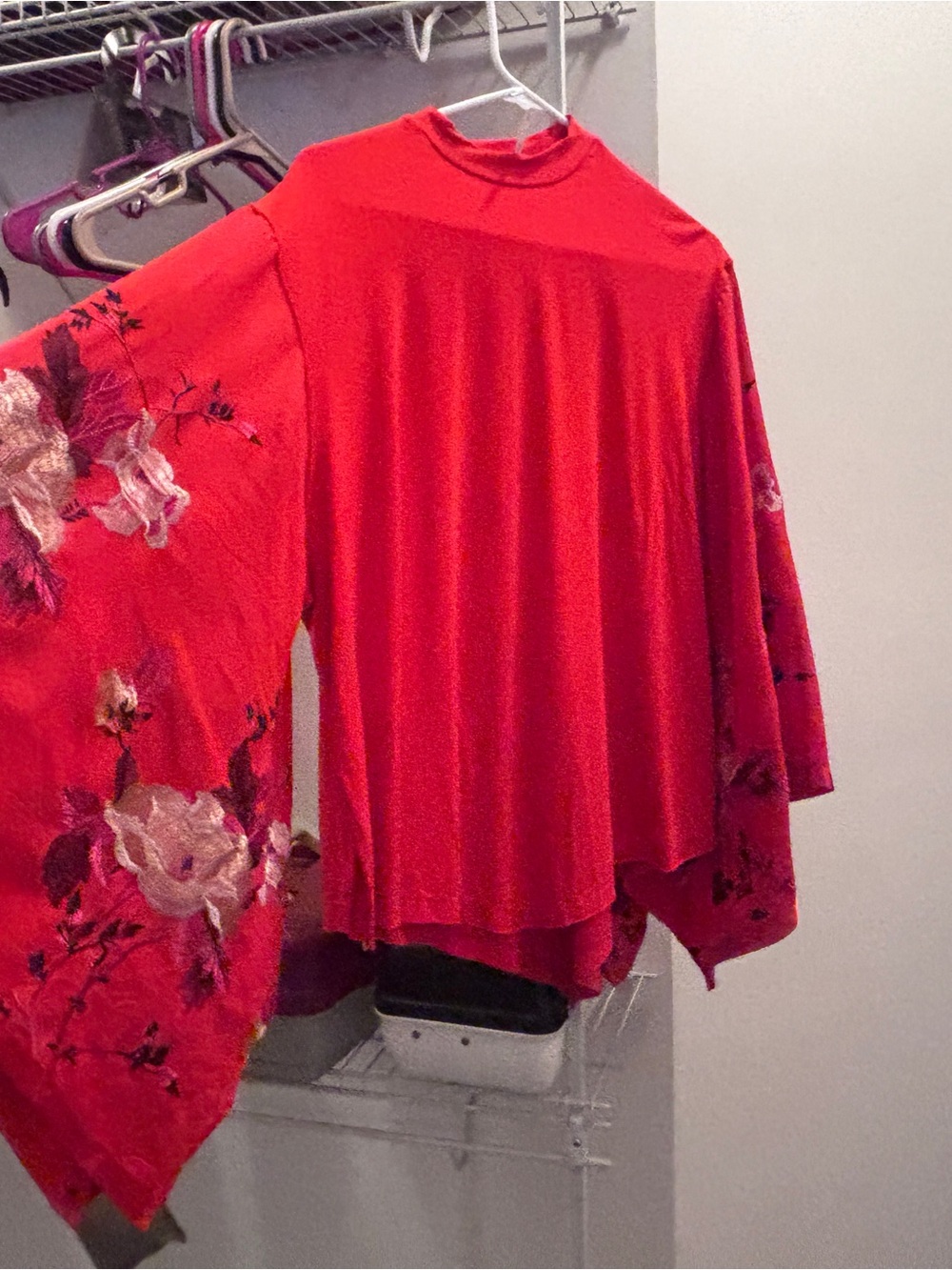Free People Red Floral-Embroidered Kimono Top